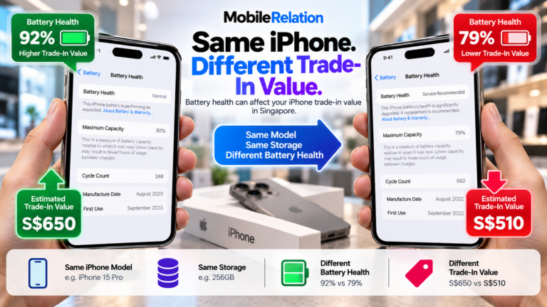 iPhone battery health comparison showing different trade in values in Singapore