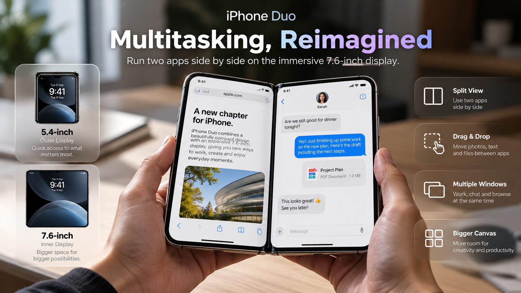 iPhone Duo 7.6-inch display compared with iPhone 18 Pro Max 6.9-inch display