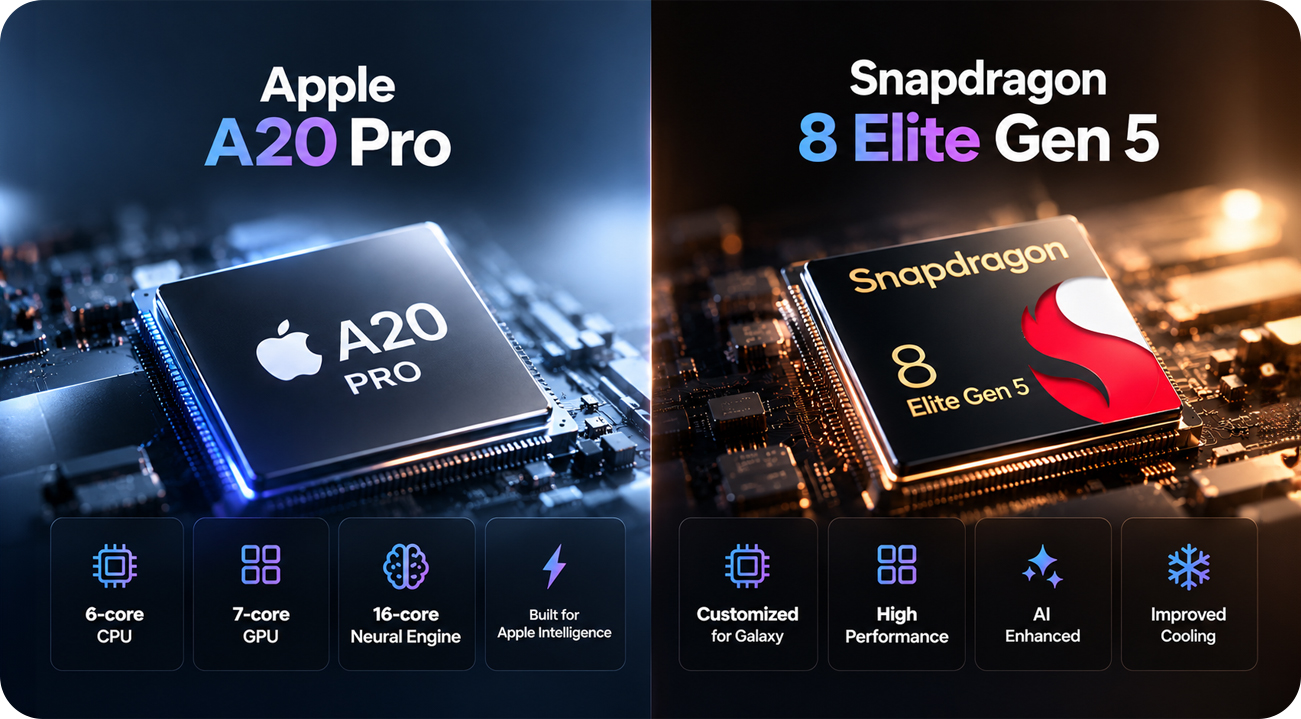 Apple A20 Pro vs Snapdragon 8 Elite Gen 5 for Galaxy performance comparison