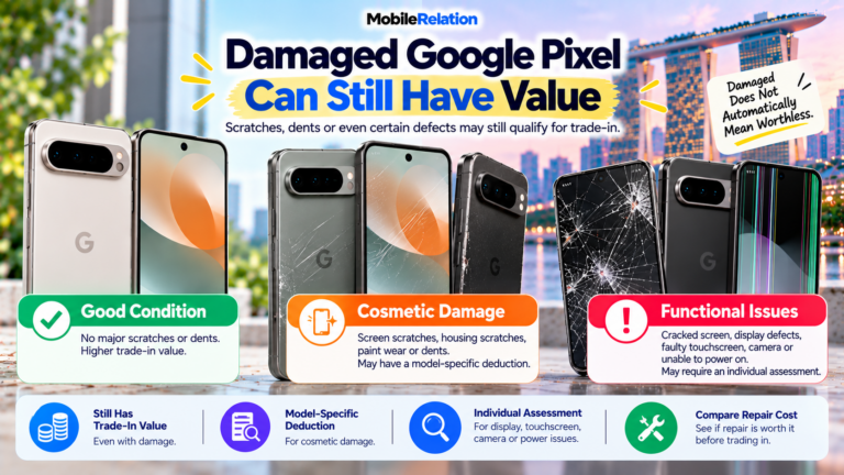 Damaged Google Pixel trade-in Singapore with cosmetic damage and functional issues