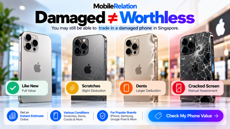 Damaged phone trade in Singapore with scratched dented and cracked phones