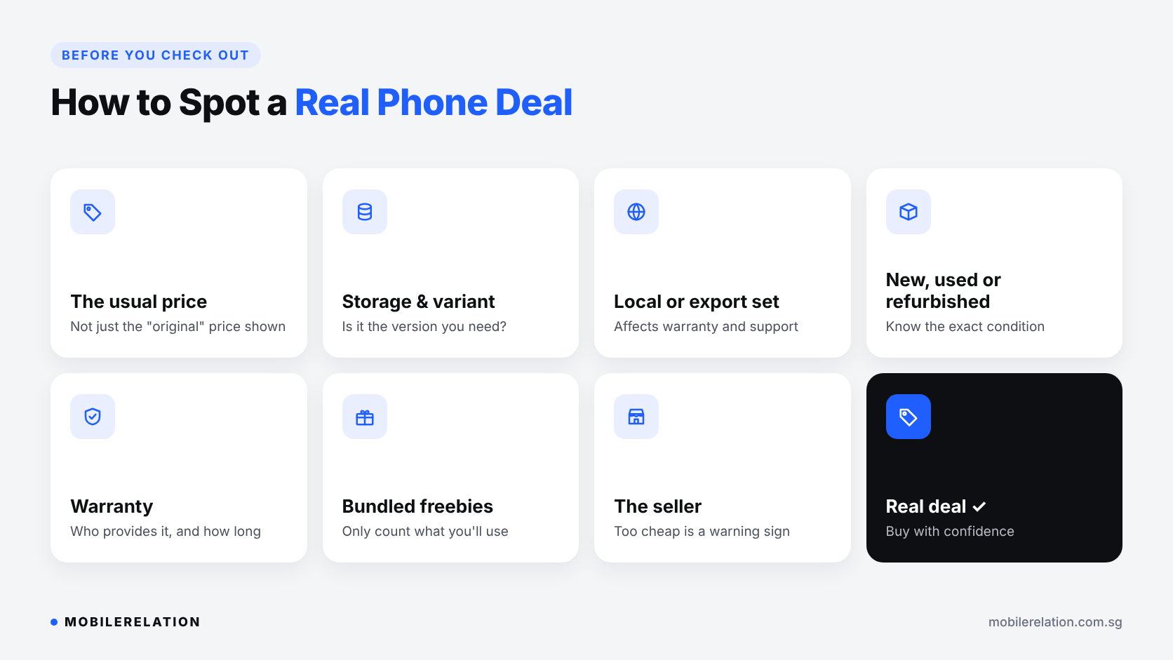 How to spot a real phone deal: check usual price, storage, local or export set, condition, warranty, freebies and seller