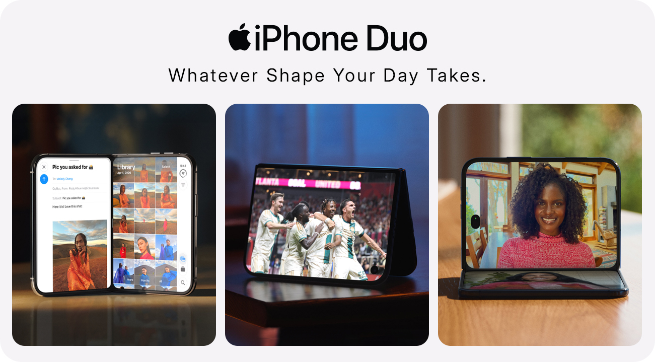 iPhone Duo inner display with iOS 27 Split View multitasking, video watching and FaceTime calls