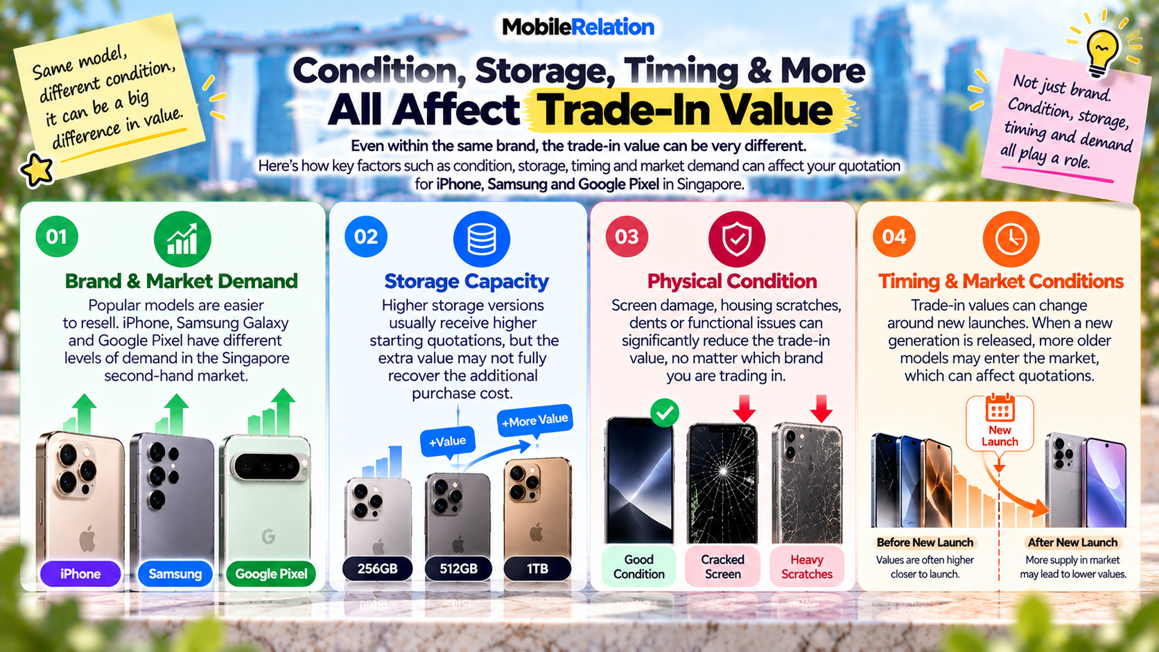 iPhone Samsung Google Pixel storage damage and trade-in timing comparison