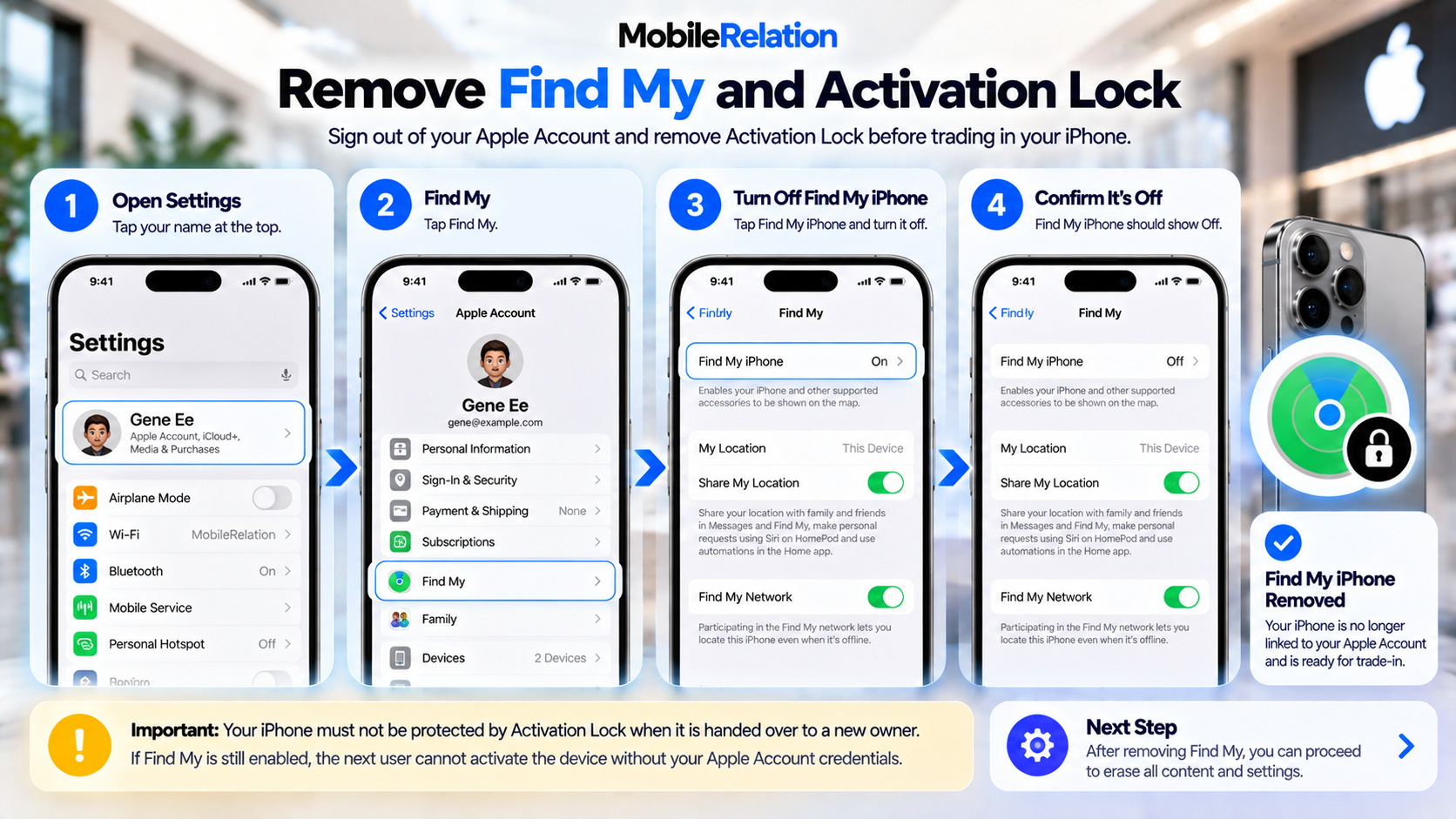 Remove Find My iPhone and Activation Lock before trade-in