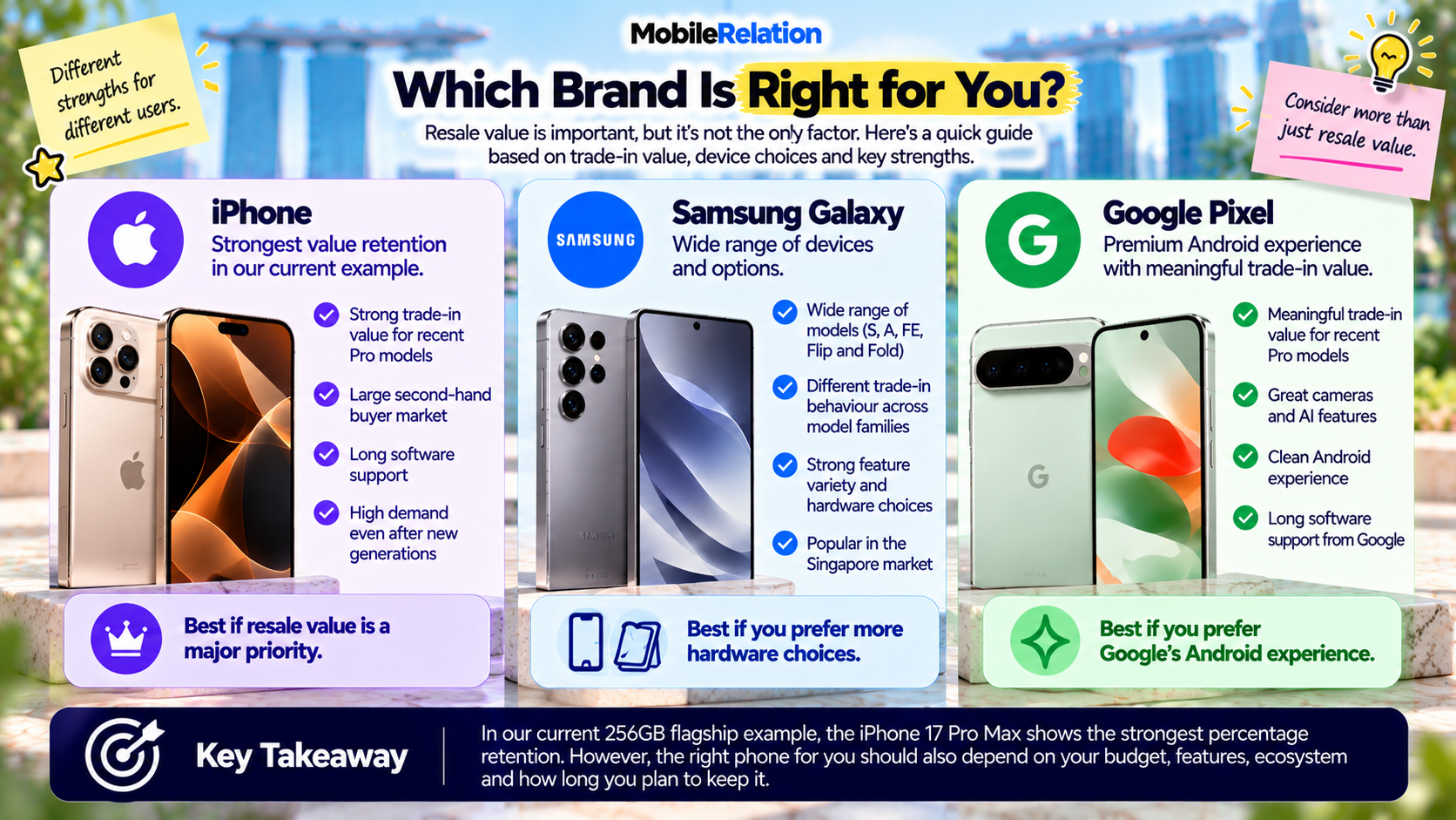 Which phone has the best trade-in value iPhone Samsung or Google Pixel in Singapore